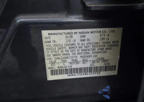 2008 Nissan Altima 2.5 S из США, поврежденный, VIN 1N4AL21E68C253759